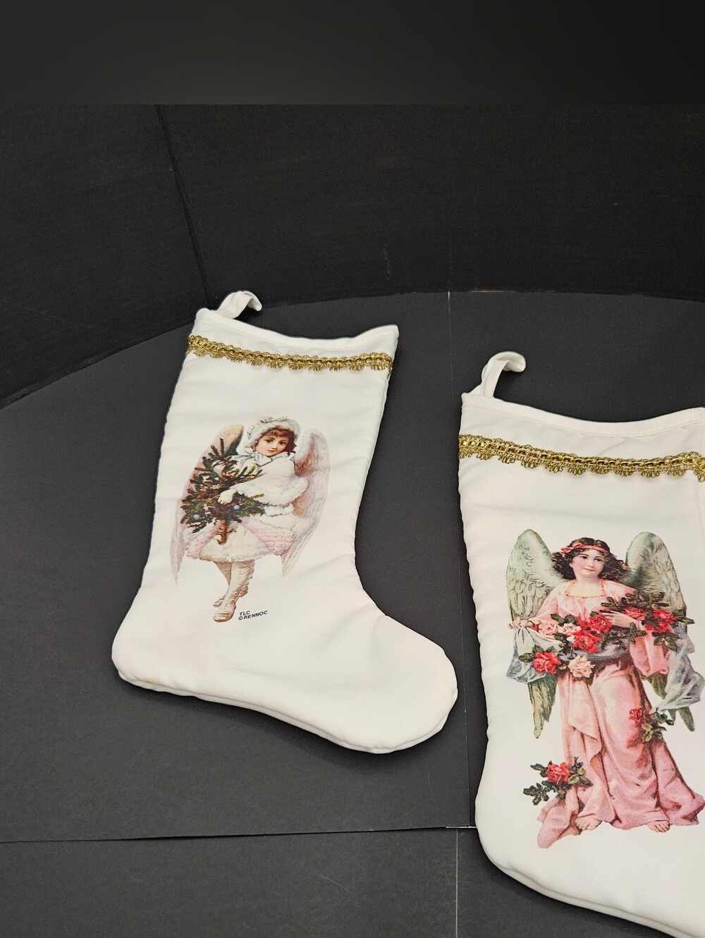 Vintage TLC Rennoc Angel Christmas Stockings Set of 2 Victorian 15"